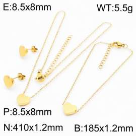 Stainless steel 410x1.2mm&185x1.2mm welding chain lobster clasp  solid heart charm gold set