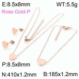 Stainless steel 410x1.2mm&185x1.2mm welding chain lobster clasp  solid heart charm rose gold set