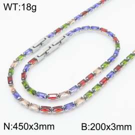 Women Colorful Zircons Jewelry Set with Silver Color 450X3mm Necklace&200X3mm Bracelet