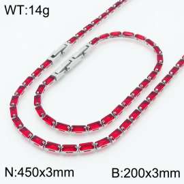 Women Red Zircons Jewelry Set with Silver Color 450X3mm Necklace&200X3mm Bracelet