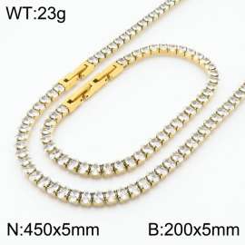 Women Oval Transparent Zircons Jewelry Set with Gold Plated 450X5mm Necklace&200X5mm Bracelet