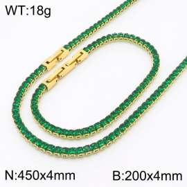 Women Square Green Zircons Jewelry Set with Gold Plated 450X4mm Necklace&200X4mm Bracelet