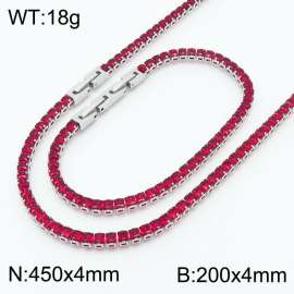 Women Square Red Zircons Jewelry Set with Silver Color 450X4mm Necklace&200X4mm Bracelet