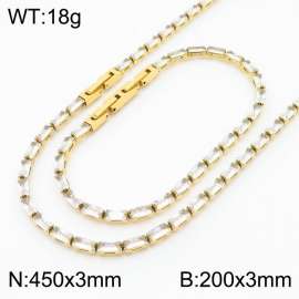 Women Transparent Zircons Jewelry Set with Silver Color 450X3mm Necklace&200X3mm Bracelet