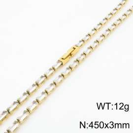 450X3mm Women Gold Plated Stainless Steel Link Bracelet with Transparent Zircons