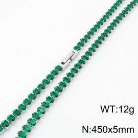 450X5mm Women Silver Color Stainless Steel Link Bracelet with Oval Green Zircons