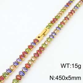 450X5mm Women Gold Plated Stainless Steel Link Bracelet with Oval Colorful Zircons