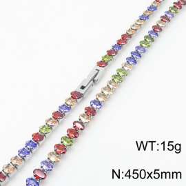 450X5mm Women Silver Color Stainless Steel Link Bracelet with Oval Colorful Zircons