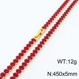 450X5mm Women Gold Plated Stainless Steel Link Bracelet with Oval Red Zircons