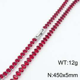 450X5mm Women Silver Color Stainless Steel Link Bracelet with Oval Red Zircons