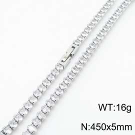 450X5mm Women Silver Color Stainless Steel Link Bracelet with Oval Transparent Zircons