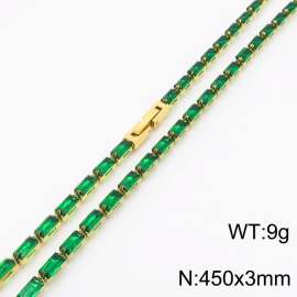 450X3mm Women Gold Plated Stainless Steel Link Bracelet with Green Zircons
