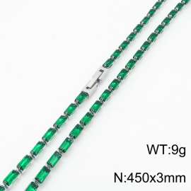 450X3mm Women Silver Color Stainless Steel Link Bracelet with Green Zircons