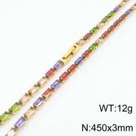 450X3mm Women Gold Plated Stainless Steel Link Bracelet with Colorful Zircons