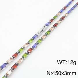 450X3mm Women Silver Color Stainless Steel Link Bracelet with Colorful Zircons