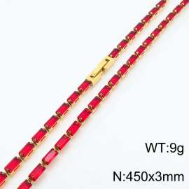 450X3mm Women Gold Plated Stainless Steel Link Bracelet with Red Zircons