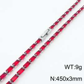 450X3mm Women Silver Color Stainless Steel Link Bracelet with Red Zircons