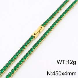 450X4mm Women Gold Plated Stainless Steel Link Necklace with Square Green Zircons