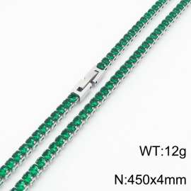 450X4mm Women Silver Color Stainless Steel Link Necklace with Square Green Zircons