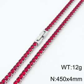 450X4mm Women Silver Color Stainless Steel Link Necklace with Square Red Zircons