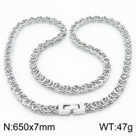 650X7mm Silver Color Tangled Stainless Steel Herringbone Chain Necklace