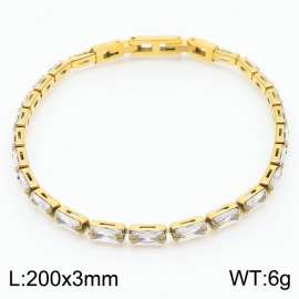 200X3mm Women Gold Plated Stainless Steel Link Bracelet with white Zircons