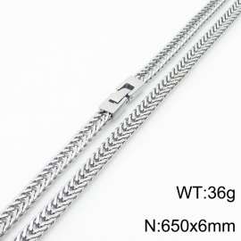 650X6mm Silver Color Stainless Steel Herringbone Chain Necklace