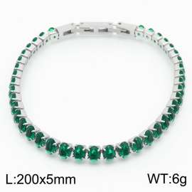 200X5mm Women Silver Color Stainless Steel Link Bracelet with Oval Green Zircons