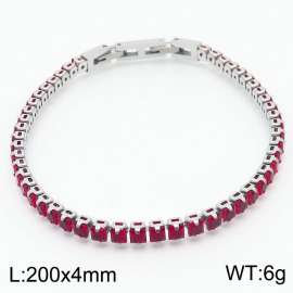 200X4mm Women Silver Color Stainless Steel Link Bracelet with Square Red Zircons