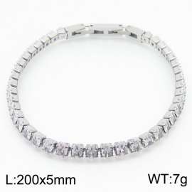 200X5mm Women Silver Color Stainless Steel Link Bracelet with Oval Transparent Zircons