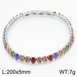 200X5mm Women Silver Color Stainless Steel Link Bracelet with Oval Colorful Zircons