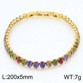 200X5mm Women Gold Plated Stainless Steel Link Bracelet with Oval Colorful Zircons