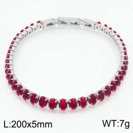 200X5mm Women Silver Color Stainless Steel Link Bracelet with Oval Red Zircons