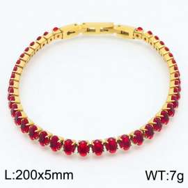 200X5mm Women Gold Plated Stainless Steel Link Bracelet with Oval Red Zircons