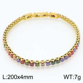 200X4mm Women Gold Plated Stainless Steel Link Bracelet with Square Colorful Zircons