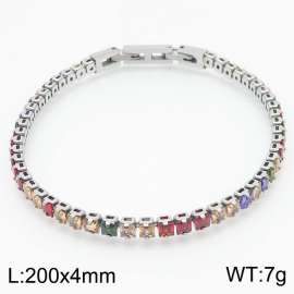 200X4mm Women Silver Color Stainless Steel Link Bracelet with Square Colorful Zircons