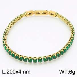 200X4mm Women Gold Plated Stainless Steel Link Bracelet with Square Green Zircons