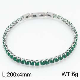 200X4mm Women Silver Color Stainless Steel Link Bracelet with Square Green Zircons