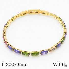 200X3mm Women Gold Plated Stainless Steel Link Bracelet with Colorful Zircons