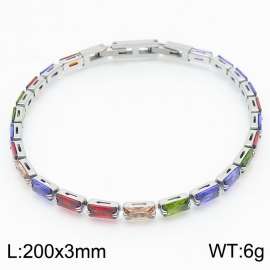 200X3mm Women Silver Color Stainless Steel Link Bracelet with Colorful Zircons
