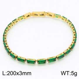 200X3mm Women Gold Plated Stainless Steel Link Bracelet with Green Zircons