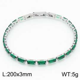 200X3mm Women Silver Color Stainless Steel Link Bracelet with Green Zircons