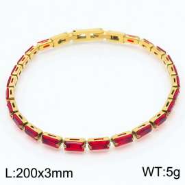 200X3mm Women Gold Plated Stainless Steel Link Bracelet with Red Zircons