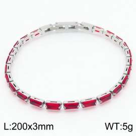 200X3mm Women Silver Color Stainless Steel Link Bracelet with Red Zircons