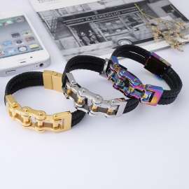 Gold leather locomotive magnet buckle bracelet