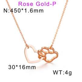 Palm cat paw peach heart pendant long collar chain Rose Gold-Plating Necklace