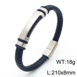 Trend fashion braided men's leather rope titanium steel bracelet