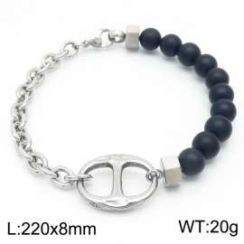 Stainless Steel Pig Nose Bracelet For Men Fashion Simple Patchwork Beaded Jewelry
