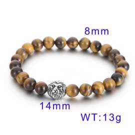 Lion Head Tiger Eye Beads Elastic Men's Stone Bracelet