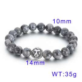 Lion Head Grey Beaded Elastic Rope Men's Stone Bracelet